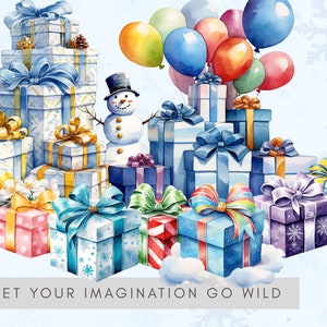 Watercolor Christmas Presents Gift Box Clipart Bundle, Xmas Gift Boxes Clip Art, Santa Claus Present, Sublimation PNG, X-mas Scrapbook zdjęcie 8