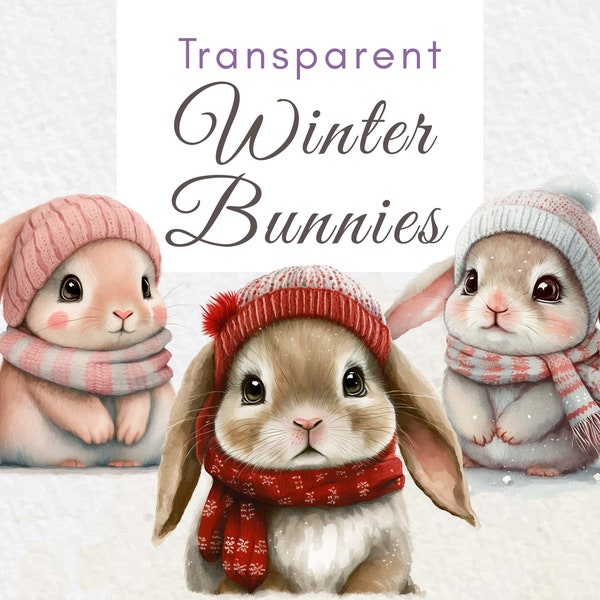 Watercolor Cozy Winter Bunny Clipart, Sweater Easter Bunny Scarf Beanie, Nursery Art Decor Spring Floral, Cute Baby Animals Scrapbooking PNG
