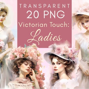 Clipart dames victoriennes, aquarelle baroque vintage femme PNG, Floral Lady Clip Art, Pastel Romance, Collection de journaux, papiers shabby Chic