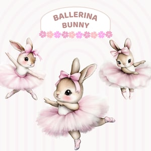 Aquarel ballerina konijn clipart, ballet konijntjes in tutu jurk, dansen bloemen baby konijn png, pastel lint, kwekerij digitale illustraties