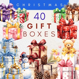 Aquarell Weihnachtsgeschenke Geschenkbox Clipart-Bundle, Weihnachtsgeschenkboxen Clip Art, Weihnachtsmann Geschenk, Sublimation PNG, Weihnachtssammelalbum