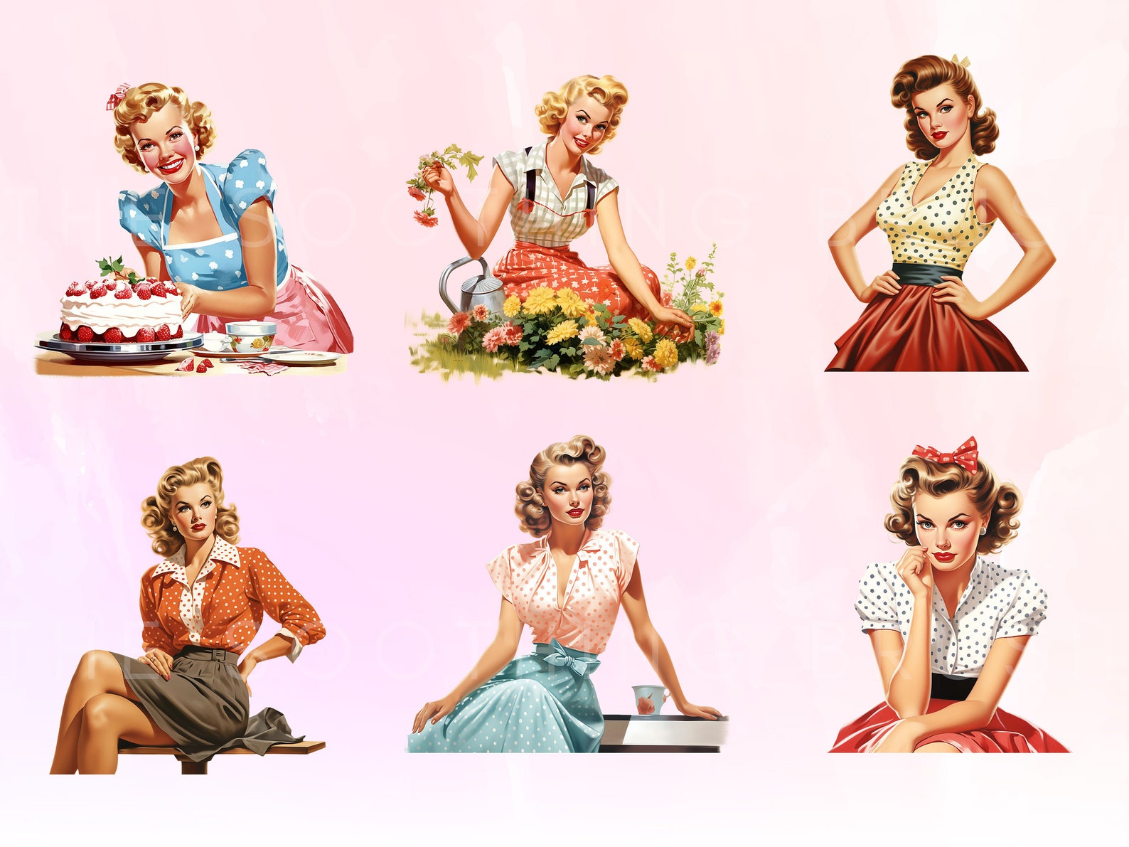 Retro Housewives Clipart, 1950s Vintage Housewife, Pin up Girls Clip