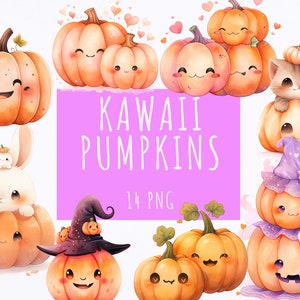 Aquarell Kürbis Clipart, Lächelnd Lustig Herbst Kürbisse, Happy Halloween Grafiken, Süßer Geist, Pastell Kawaii Kürbisse, Junk Journal
