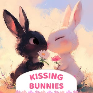 Kissing Love Bunny Cute Valentine Coquette Print voor sublimatie Digitaal papier Cadeaubon PNG Craft Design Wallpaper Achtergrond