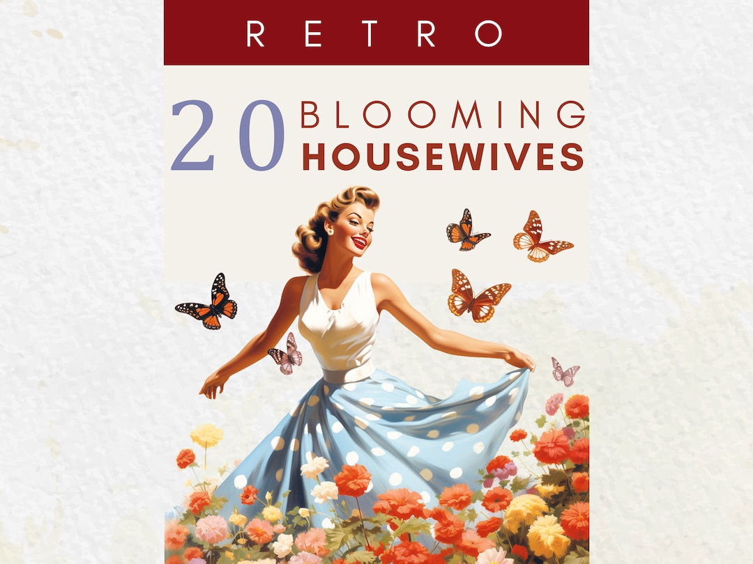 Retro Housewives Clipart, 1950s Vintage Housewife, Floral Pin up Girl