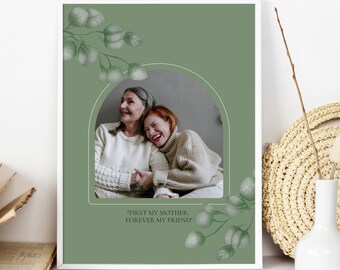 Custom Photo Mothers Day Print, Green Floral Design (Digital Download)