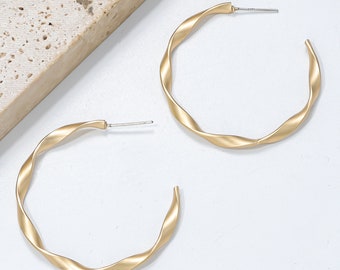 Créoles torsadées en or 14 carats, grandes boucles d'oreilles tendance, larges boucles d'oreilles, créoles en or Royaume-Uni, sans ternissement, boucles d'oreilles minimalistes