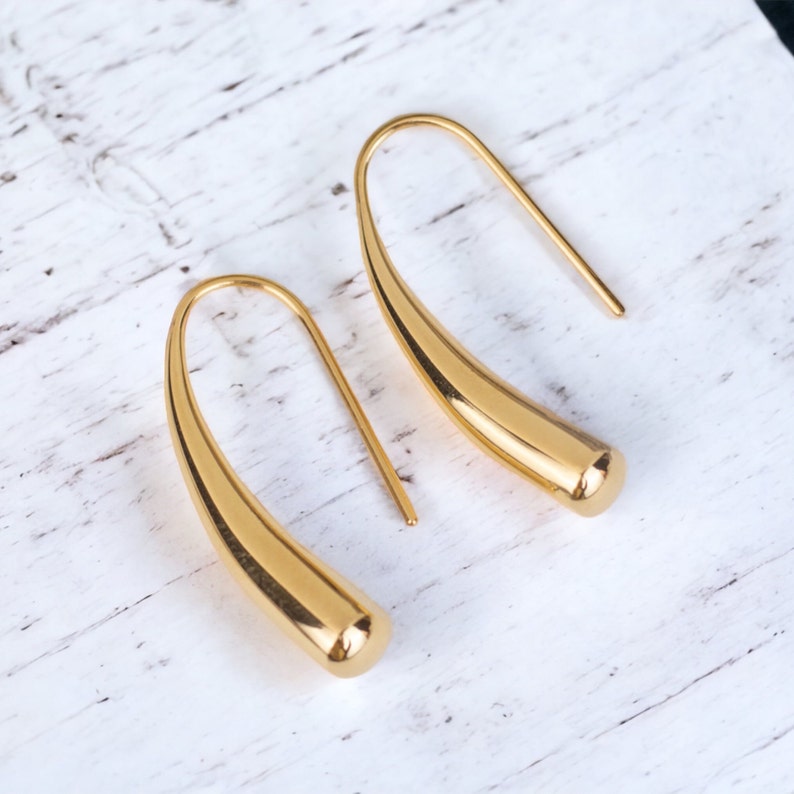 Pendientes gota de agua de oro de 18K, pendientes minimalistas, pendientes colgantes, pendientes de gancho, pendientes colgantes de oro, regalo para ella, joyería nupcial imagen 7