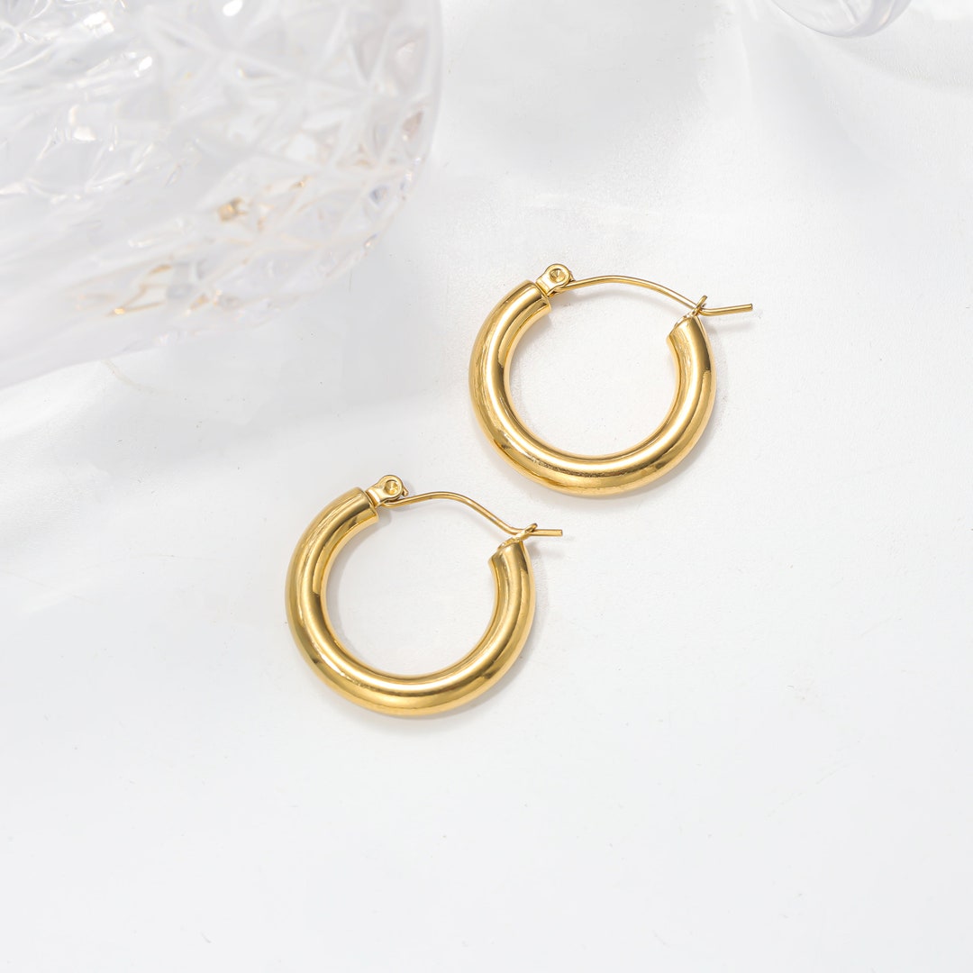 18K GOLD EARRINGS, Bold Hoop Earrings, CIRCULAR Earrings, Beautiful