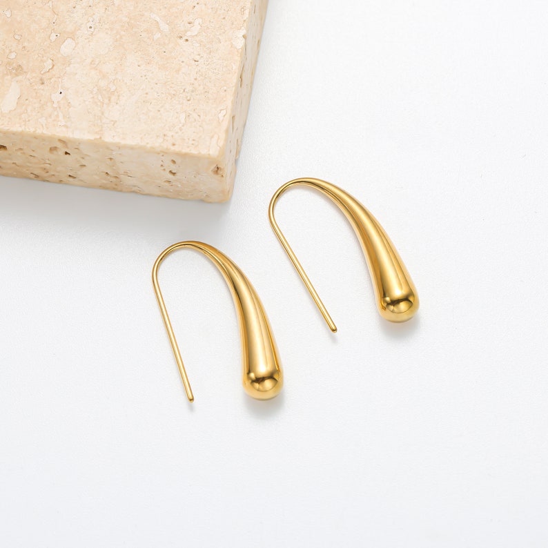 18K Gold Waterdrop Earrings, Minimalist Earrings, Dangle Earrings, Hook Earrings, Gold Drop Earrings, Gift for Her, Bridal Jewellery zdjęcie 6