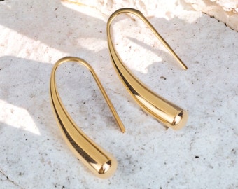 Pendientes gota de agua de oro de 18K, pendientes minimalistas, pendientes colgantes, pendientes de gancho, pendientes colgantes de oro, regalo para ella, joyería nupcial