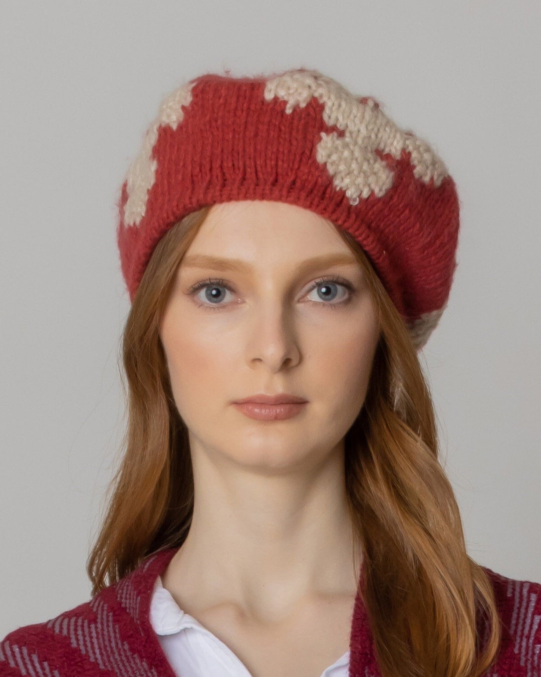 Leaf Pattern Knit Beret, French Vintage Berets, Fall Winter Accessories, Knitted Berets, Floral