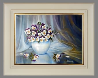 Original Pansies Oil Painting on Canvas, Floral Still Life Art
