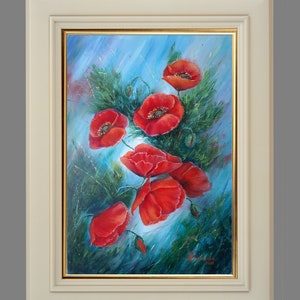 Red Poppy Scarlet Poppy Painting Original Flowers Artwork Countryside Landscape Oil Painting Art Original Wall Art Interior Decoration