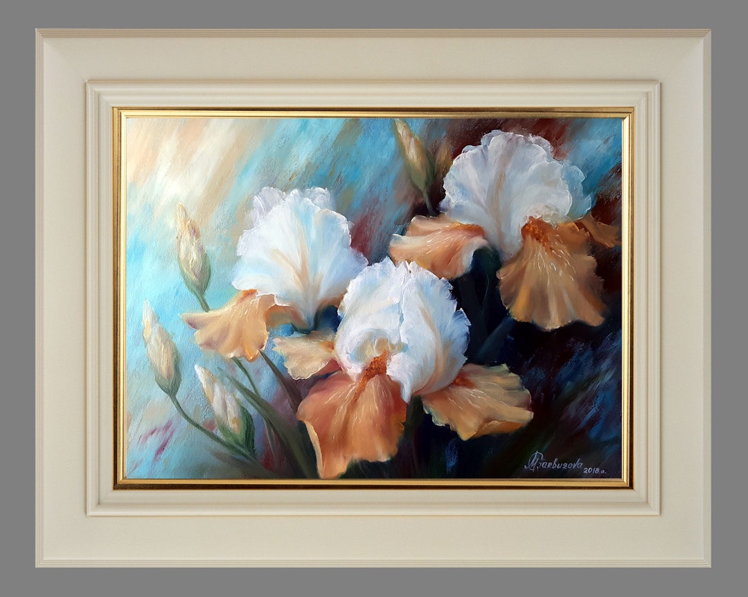 Original Yellow Iris Oil Painting, Floral Still Life Art - Etsy