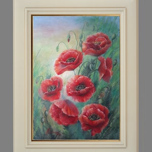 Poppy oil painting original sunrise on poppy field painting wild flower meadow landscape summer artwork poppy wall art