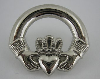 Silver Irish Claddagh Ring Lapel Pin