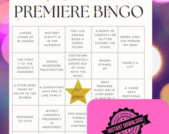 Juego de bingo para el estreno de DWTS / Tarjetas imprimibles y editables para ver la fiesta (descarga digital)