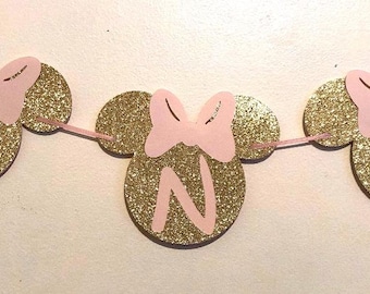 Rosa und Gold Minnie Maus ersten Geburtstag Hochstuhl Banner - Minnie Maus ersten Geburtstag Dekorationen - erster Geburtstag Party Dekor
