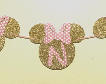 Rosa und Gold Minnie Maus Erster Geburtstag Hochstuhl Banner - Minnie Maus Erster Geburtstag Dekorationen - Erster Geburtstag Party Dekor