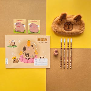 Capybara Stationery Bundle – Cute Desk Accessories, Kawaii School Supplies & Plush Pencil Case Gift Set