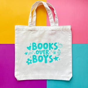 Books Over Boys Tote Bag – Cute Reading Tote for Girls, Teen Book Lover Gift, Canvas Library Bag, Bookworm Aesthetic