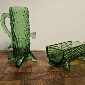Cream and Sugar Bowl, Northwood Glass, Green Town Pump & Trough image 2