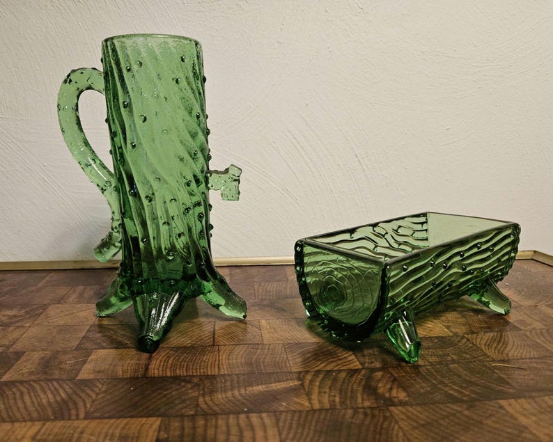 Cream and Sugar Bowl, Northwood Glass, Green Town Pump & Trough image 2
