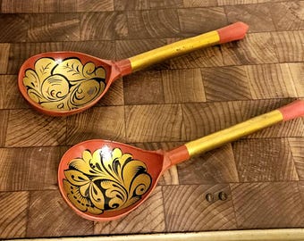 Russische Khokhloma Holzlöffel Set - Handbemalte Volkskunst
