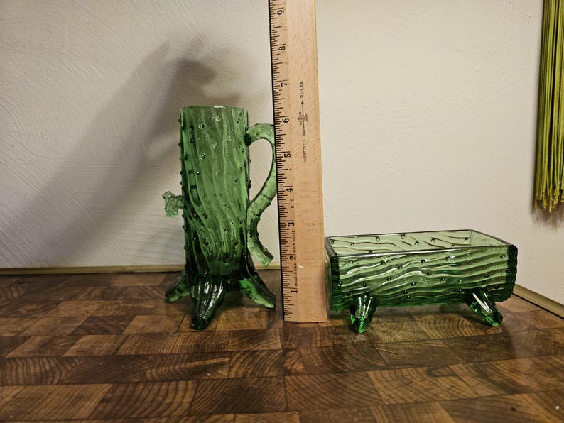 Cream and Sugar Bowl, Northwood Glass, Green Town Pump & Trough image 3