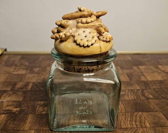 Vintage Italian Cookie / Spice Jar or Salt Cellar, Clear Glass, Cork Stopper, Retro Kitchenware, Made in Italy