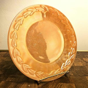 Vintage Fire King Iridescent Orange Peach Lustreware Leaf Patterned Plate 9in