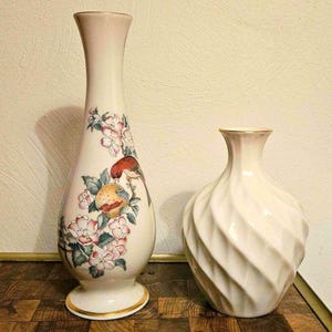 Vintage Lenox Bud Vase Set: Ivory, 24KT Gold Accents, Bird & Swirl Patterns