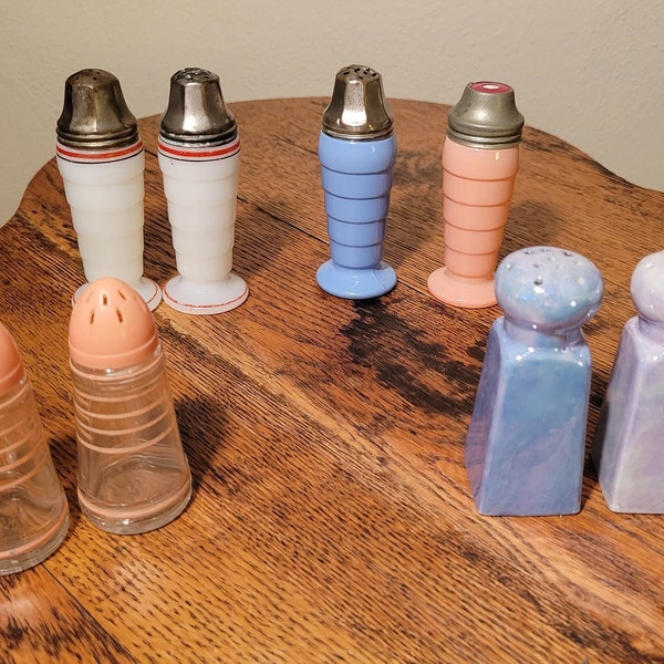 Vintage Retro MCM Salt And Pepper Shakers: Diner Style, Hazel Atlas, Japanese Lustreware, Pastel