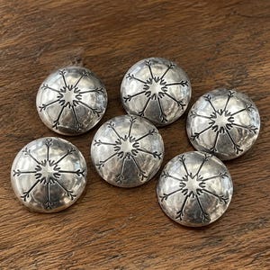 Vintage Navajo Style Sterling Silver Button Covers Set of 6 Hand Stamped Arrow Sunburst Design