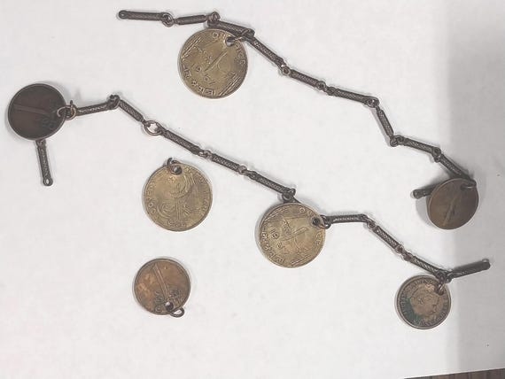 Vintage Real Coin Bib Necklace Pieces, 1961 Nederland's, 1957 Pakistan, Old Coins on Brass Chain, Novelty Statement Coin Necklace Pieces