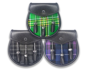 Kilt clásico de cuero negro Sporran – Ropa de día escocesa Sporran para hombres – Accesorio de las Tierras Altas hecho a mano
