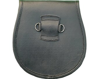 Semi Abito Scozzese Kilt Sporran Uomo – Pelle Mucca Nera Con 3 Nappe E Cintura Catena