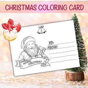 Christmas coloring card for kids, Printable coloring Christmas card, Christmas Santa card to color, Christmas activity for kids
