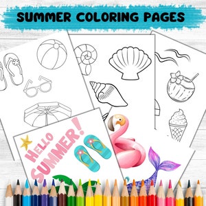 Summer  Coloring Pages for Kids, 10 Summer Holiday Printable Coloring Pages, Summer activities , Homeschool Printable, INSTANT DOWNLOAD