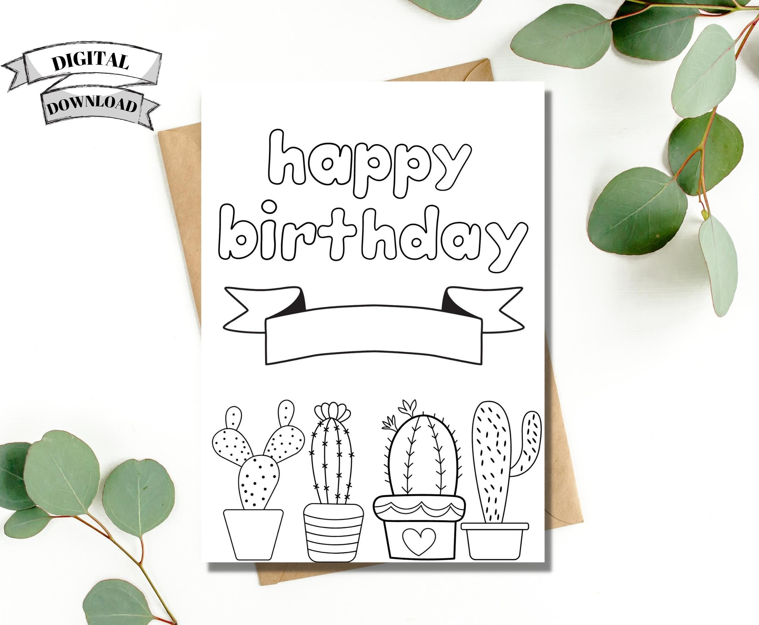 Printable Coloring Birthday Card, Colorable Birthday Card From Child ...