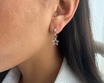 Star Earrings, Mother's Day Gift, Star Jewelry, Nice Gift For Mother, Dangle Star Jewelry, Earlobe Earrings, Gift For Mom