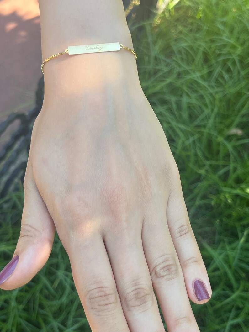 Custom Name Bracelet Engraved on Silver Plate With Box Chain Etsy UK