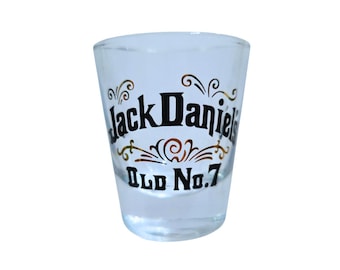 Jack Daniels Old No. 7 Tennessee Whiskey Clear Decorated Shot Glass Vintage
