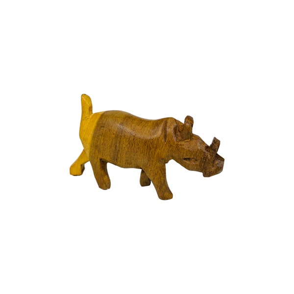 Vintage Hand Carved Rhinoceros Wood Figurine