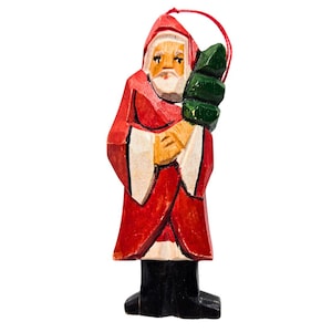 Folk Art Wooden Hand-Carved Santa Claus Ornament
