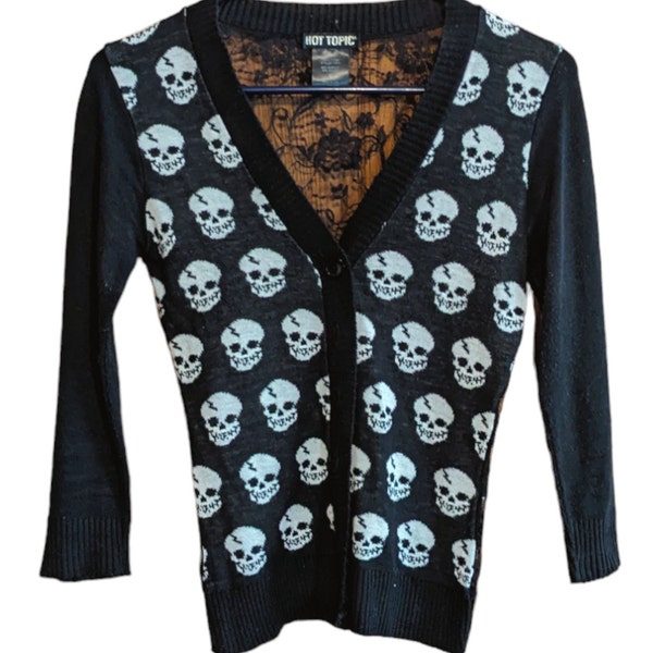 Women's Hot Topic Lace Back Skull Cardigan Sweater Small A24