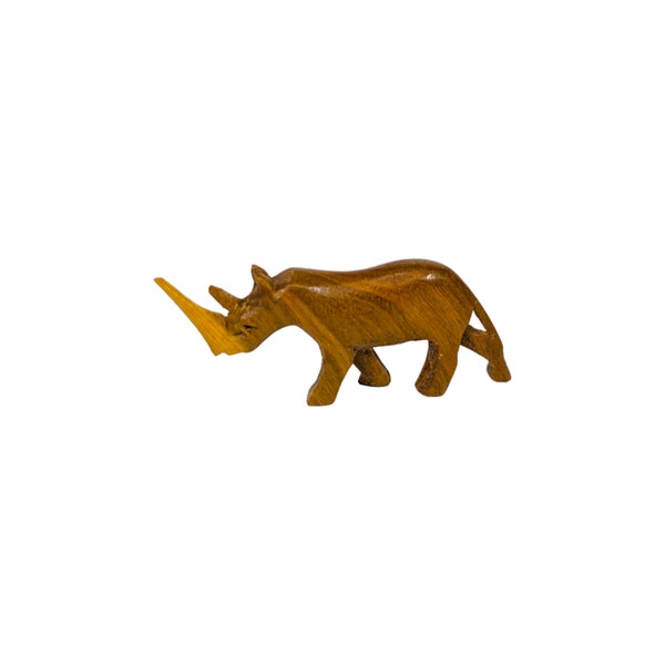 Vintage Hand Carved Rhinoceros Wood Figurine