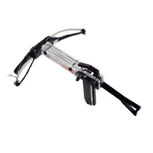 May include: A handheld crossbow featuring a clear acrylic main body, a black bow limb, and a black string. The device includes a black trigger mechanism, a black grip, and a black stock extension, all assembled with visible metal screws and hardware.