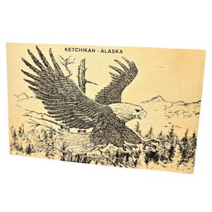 Bellissima cartolina in legno con aquila Ketchikan, Alaska Wood
